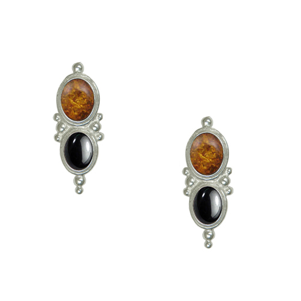 Sterling Silver Drop Dangle Earrings With Amber